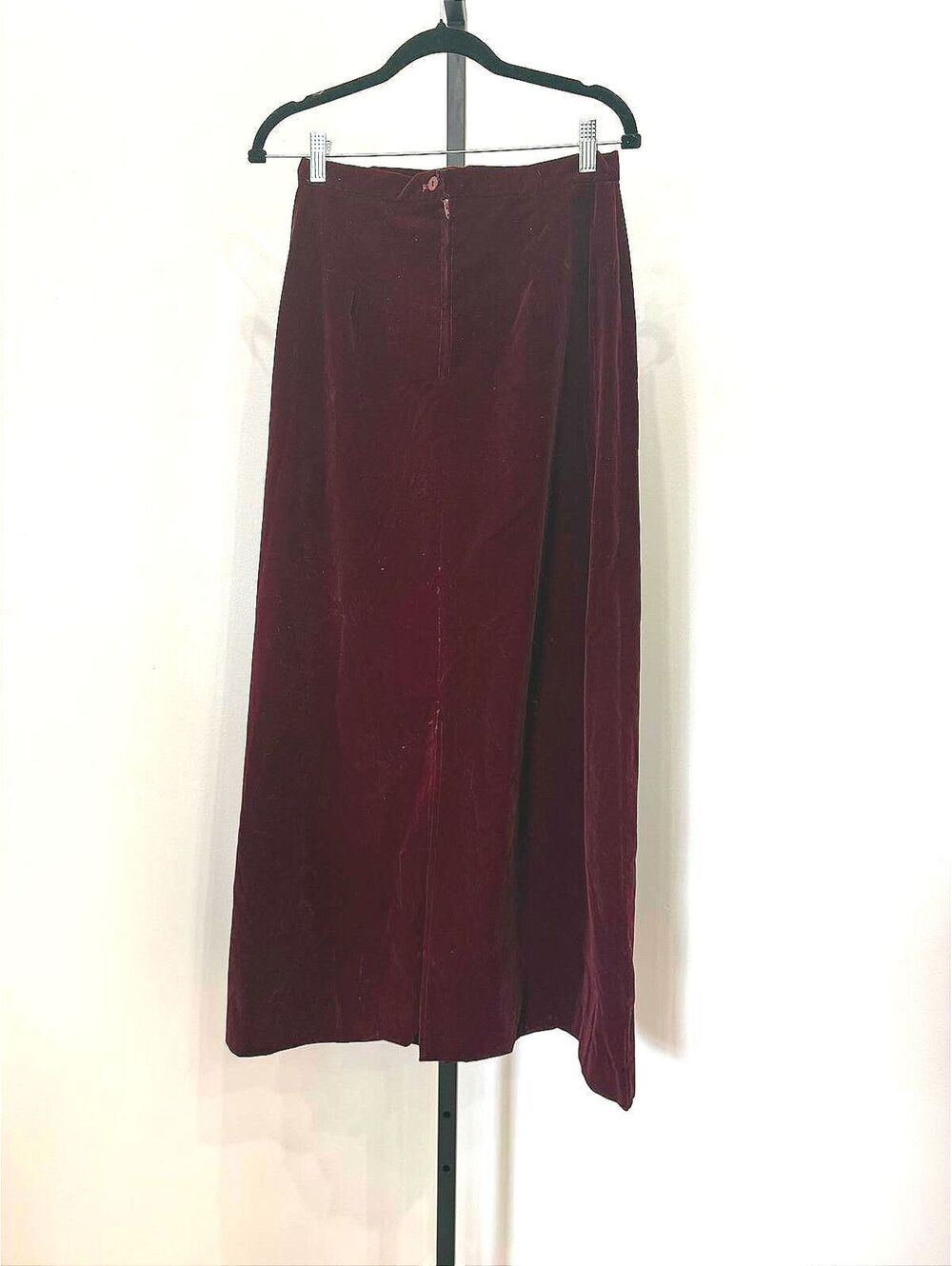 Vintage Burgundy Velvet Midi Skirt 90s Office